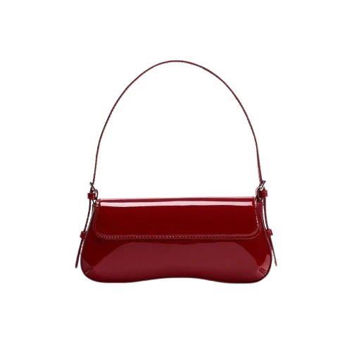 Women’s Glossy PU Leather Shoulder Bag – Patent Look Flap Purse with Magnetic Clasp and Adjustable Strap