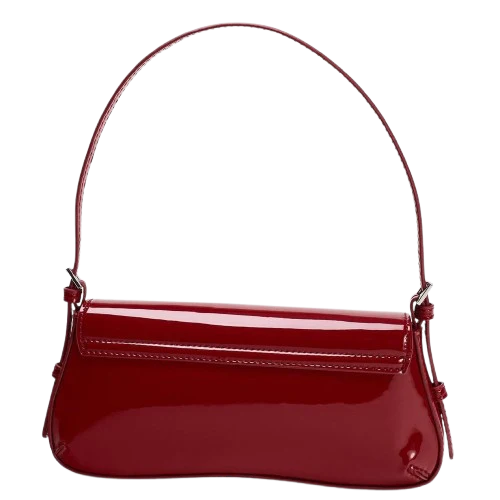 Women’s Glossy PU Leather Shoulder Bag – Patent Look Flap Purse with Magnetic Clasp and Adjustable Strap