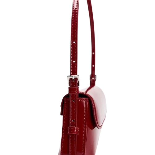 Women’s Glossy PU Leather Shoulder Bag – Patent Look Flap Purse with Magnetic Clasp and Adjustable Strap