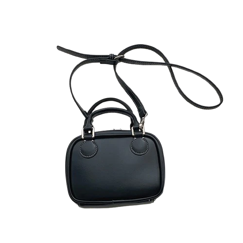 Women’s Mini PU Leather Shoulder Bag – Rounded Boston Style, Zipper Closure (Black/Green)