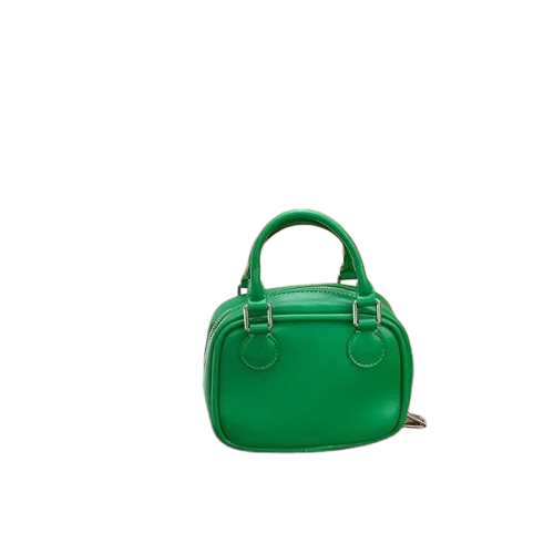 Women’s Mini PU Leather Shoulder Bag – Rounded Boston Style, Zipper Closure (Black/Green)