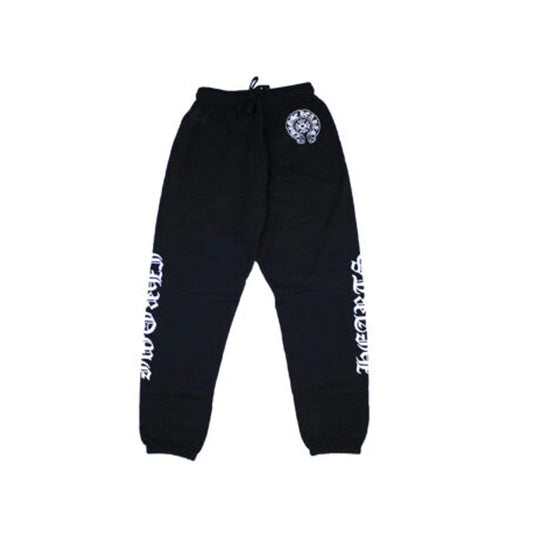 Chrome Hearts Black Sweatpants – White Gothic Logo Joggers | Unisex Designer Cotton Streetwear Pants USA