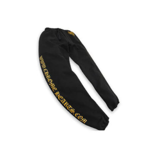 Chrome Hearts Black Sweatpants – Unisex Cotton Joggers with Yellow Gothic Logo Print