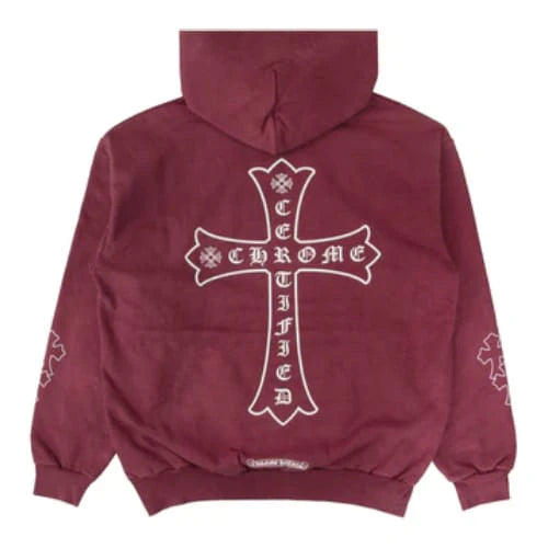 Chrome Hearts Maroon Cross Hoodie – Unisex Pullover with Back & Sleeve Print